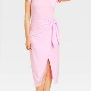 Women's Short Sleeve Pink Tie-Front Wrap Dress - A New Day Size XL